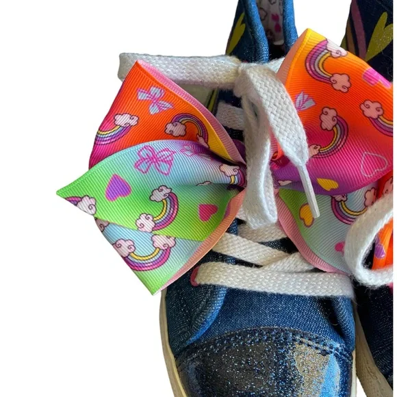 JoJo Siwa High Top Rainbow Denim Sneakers with Bow Size 1 Nickelodeon Girls - Picture 4 of 9